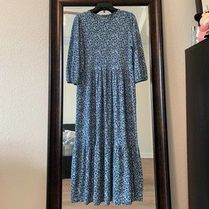 Stradivarius Puff sleeve midi dress blue (Size Medium, Pre-owend)